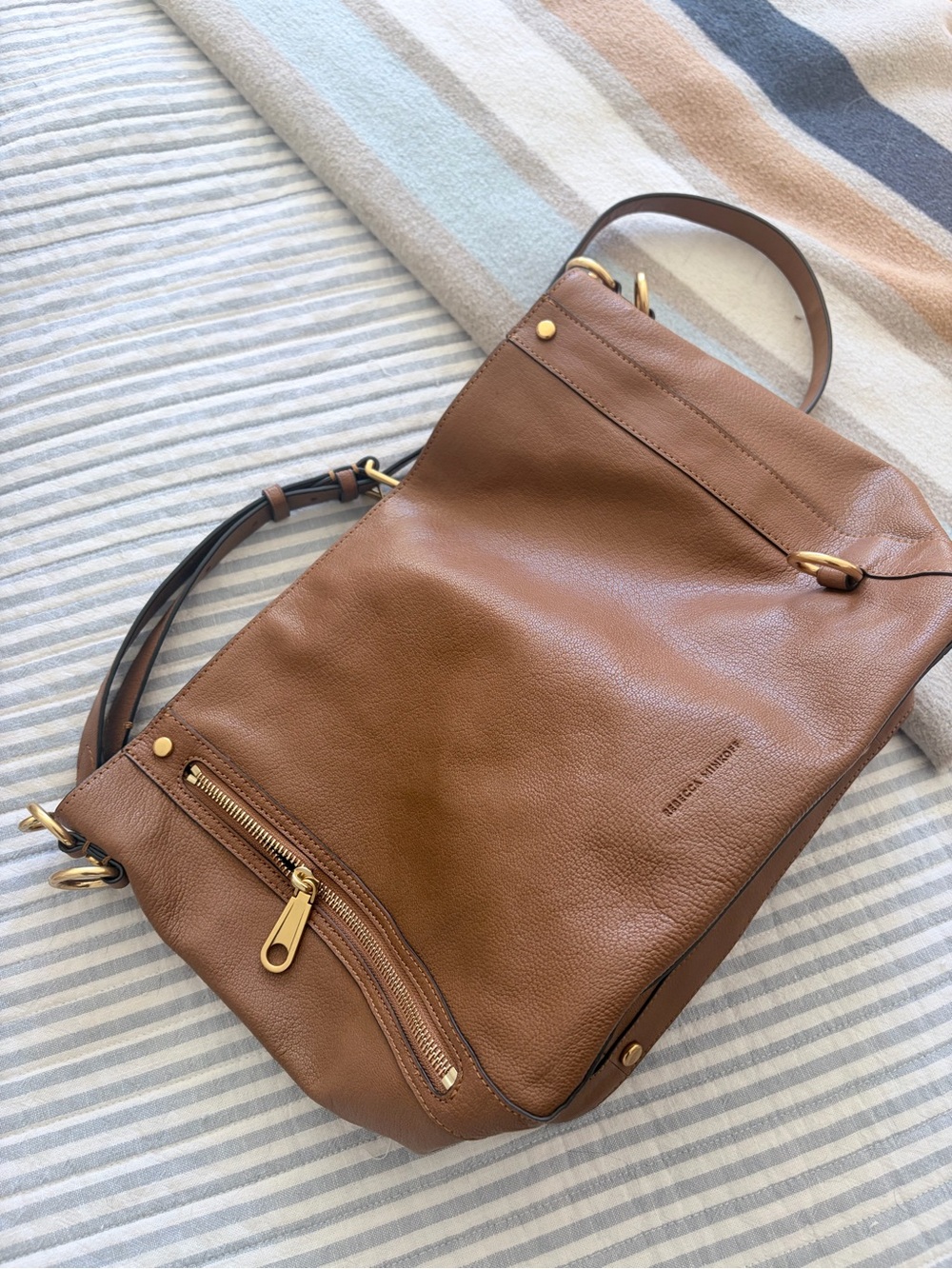 Rebecca Minkoff Cognac Leather Shoulder Bag with Gold Hardware